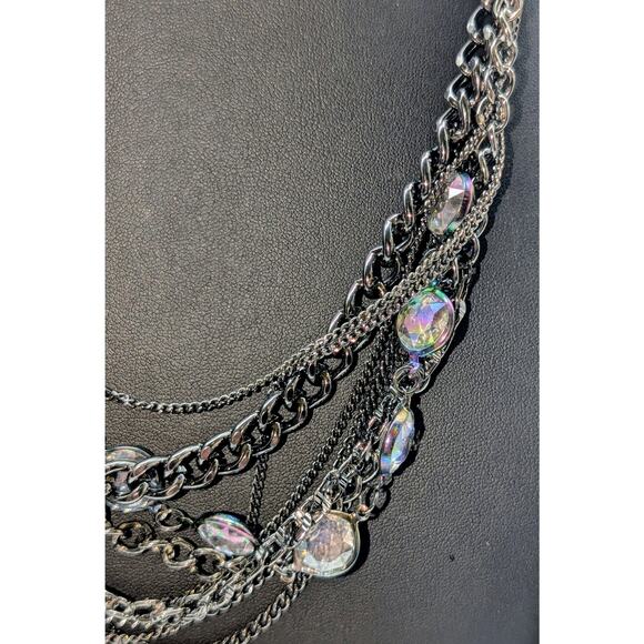 Simply Vera Wang Multi Strand Gun Metal/Black Chain Crystal Flower Necklace - Picture 5 of 8